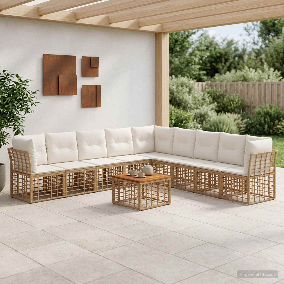 Buiten bankenset 10 pcs Natuurlijk en Crème Wit Polyester is nu te koop bij PeponiXL, paradijselijk wonen!
