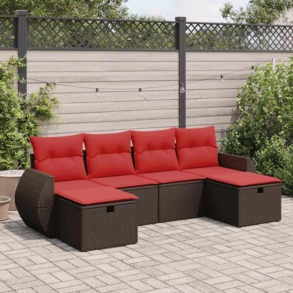 6-delige Loungeset met kussens poly rattan bruin is nu te koop bij PeponiXL, paradijselijk wonen!