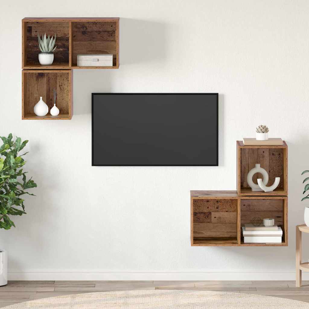 Tv-meubelset Wandgemonteerd 4 pcs Oud Hout Bewerkt hout is nu te koop bij PeponiXL, paradijselijk wonen!