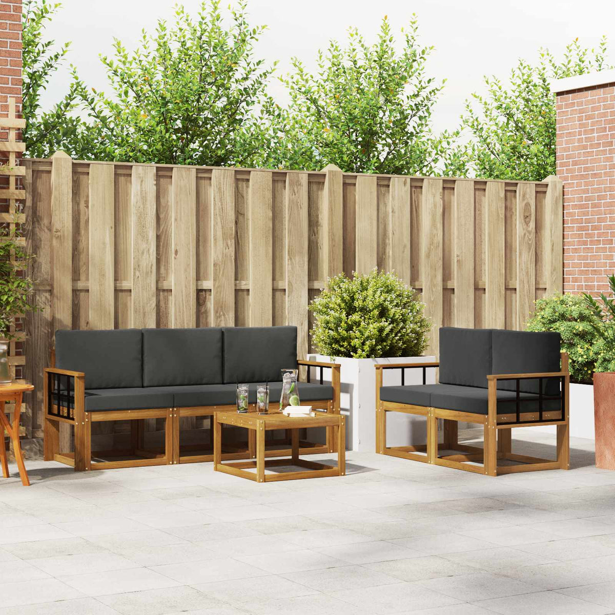 Buiten bankenset met kussen 6 pcs Natuurlijk en Antraciet is nu te koop bij PeponiXL, paradijselijk wonen!
