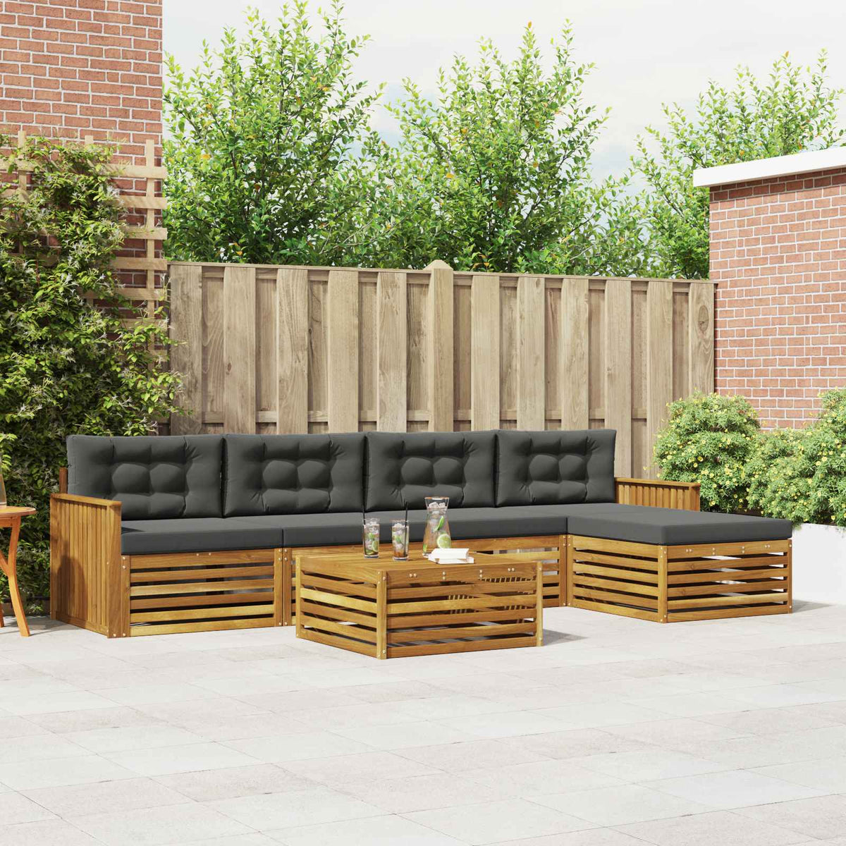 Buiten bankenset met kussen 6 pcs Natuurlijk en Antraciet is nu te koop bij PeponiXL, paradijselijk wonen!