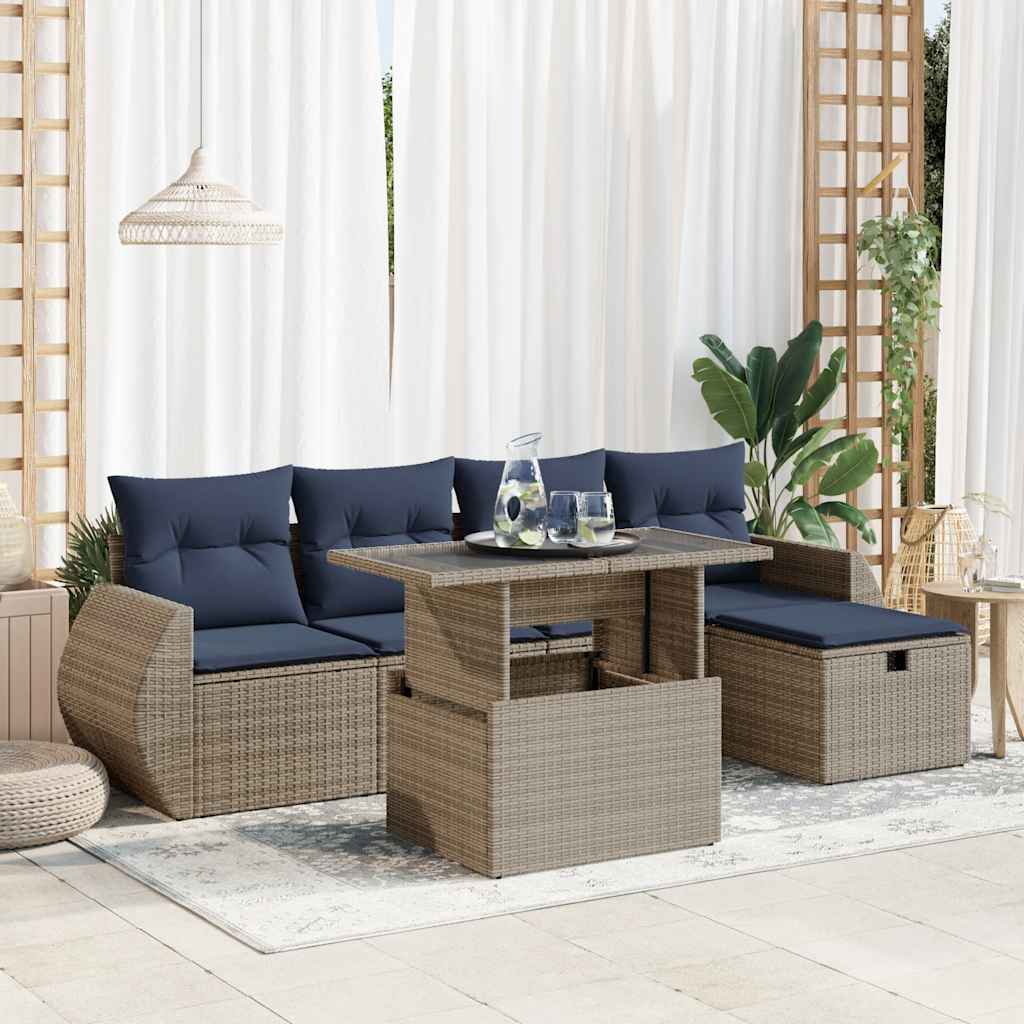 6-delige Loungeset met kussens poly rattan acacia grijs is nu te koop bij PeponiXL, paradijselijk wonen!