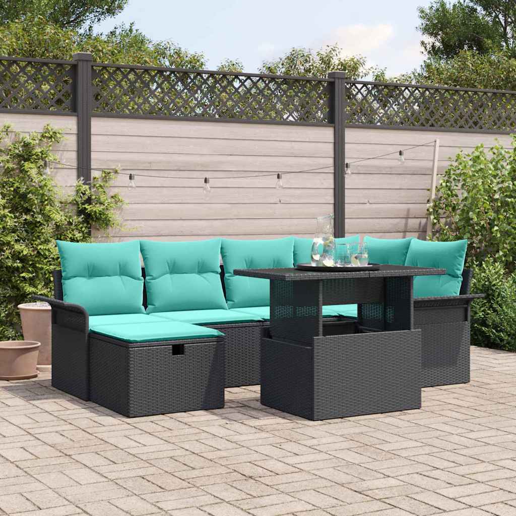 Tuin Sofa Set met kussen met opslag 7 pcs Zwart Poly riet is nu te koop bij PeponiXL, paradijselijk wonen!