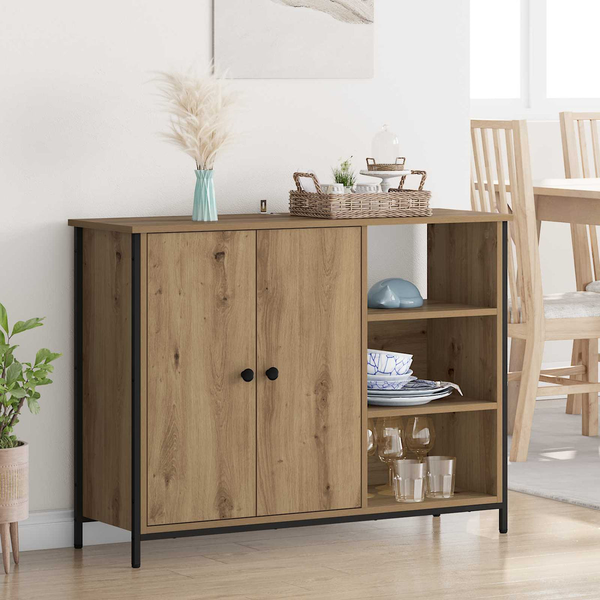 Dressoir Artisan Eiken 100 x 33 x 75 cm Bewerkt hout is nu te koop bij PeponiXL, paradijselijk wonen!