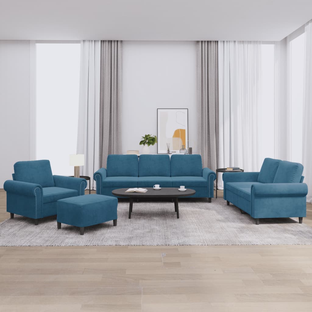 4-delige Loungeset met kussens fluweel blauw is nu te koop bij PeponiXL, paradijselijk wonen!