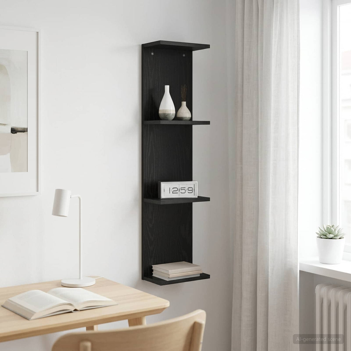Wandplank Zwart eiken 25 x 15 x 100 cm Bewerkt hout is nu te koop bij PeponiXL, paradijselijk wonen!