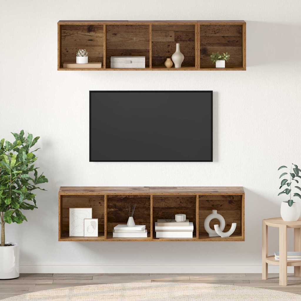 Tv-meubelset Wandgemonteerd 3 pcs Oud Hout Bewerkt hout is nu te koop bij PeponiXL, paradijselijk wonen!