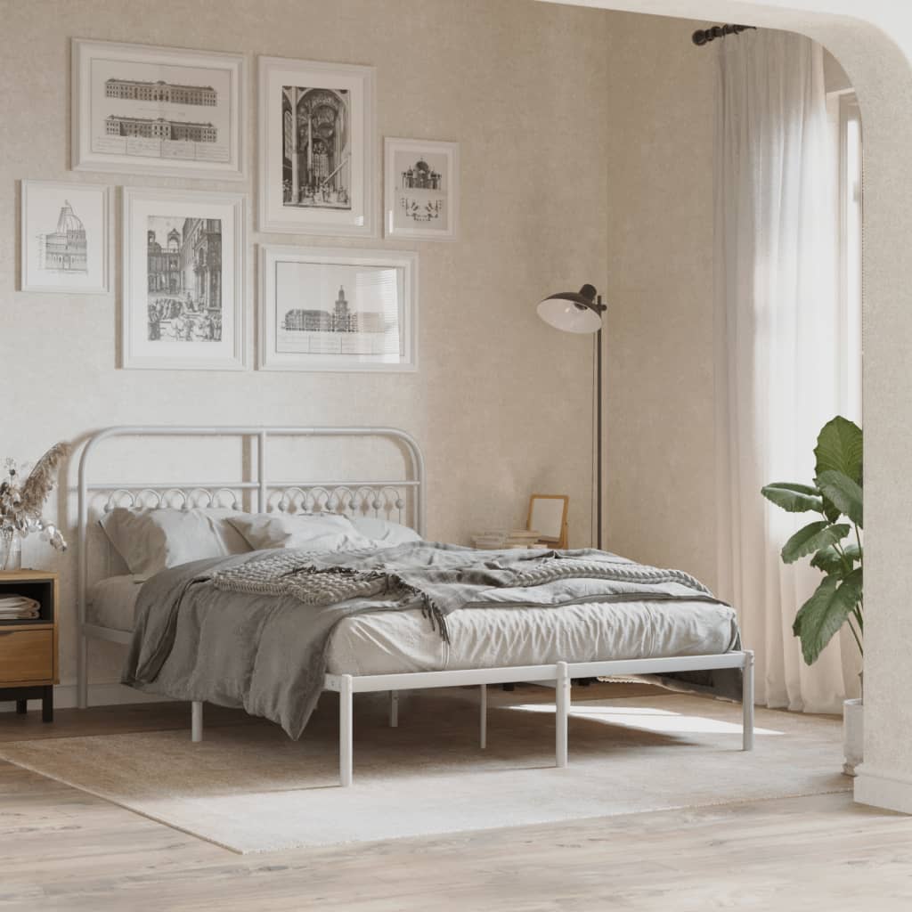 Bedframe met hoofdbord metaal wit 140x200 cm is nu te koop bij PeponiXL, paradijselijk wonen!