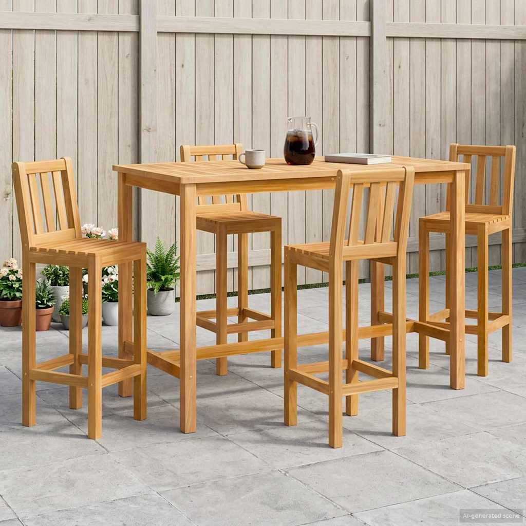 Buitenbarset 5 pcs Naturel Massief Teakhout is nu te koop bij PeponiXL, paradijselijk wonen!