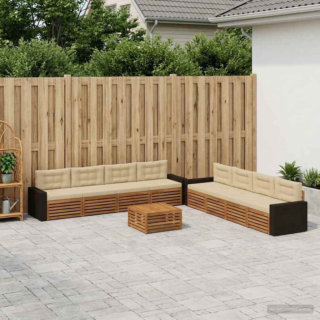 Buiten bankenset met kussen 9 pcs Natuurlijk en Beige Polyester is nu te koop bij PeponiXL, paradijselijk wonen!