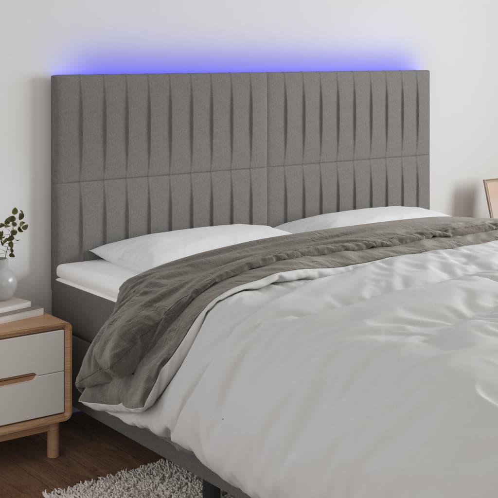 Hoofdbord LED 160x5x118/128 cm stof donkergrijs is nu te koop bij PeponiXL, paradijselijk wonen!
