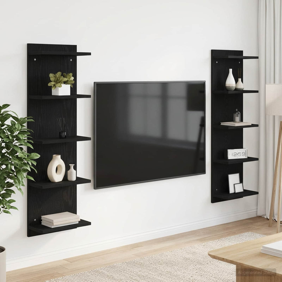 Wandplank 2 pcs Zwart eiken 30 x 15 x 100 cm Bewerkt hout is nu te koop bij PeponiXL, paradijselijk wonen!