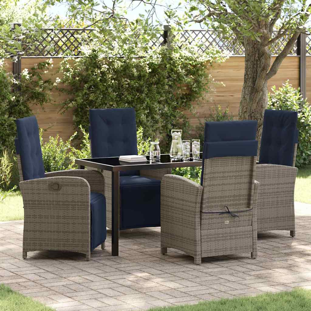 Tuin eettafelset met kussen 5 pcs Grijs poly rattan is nu te koop bij PeponiXL, paradijselijk wonen!