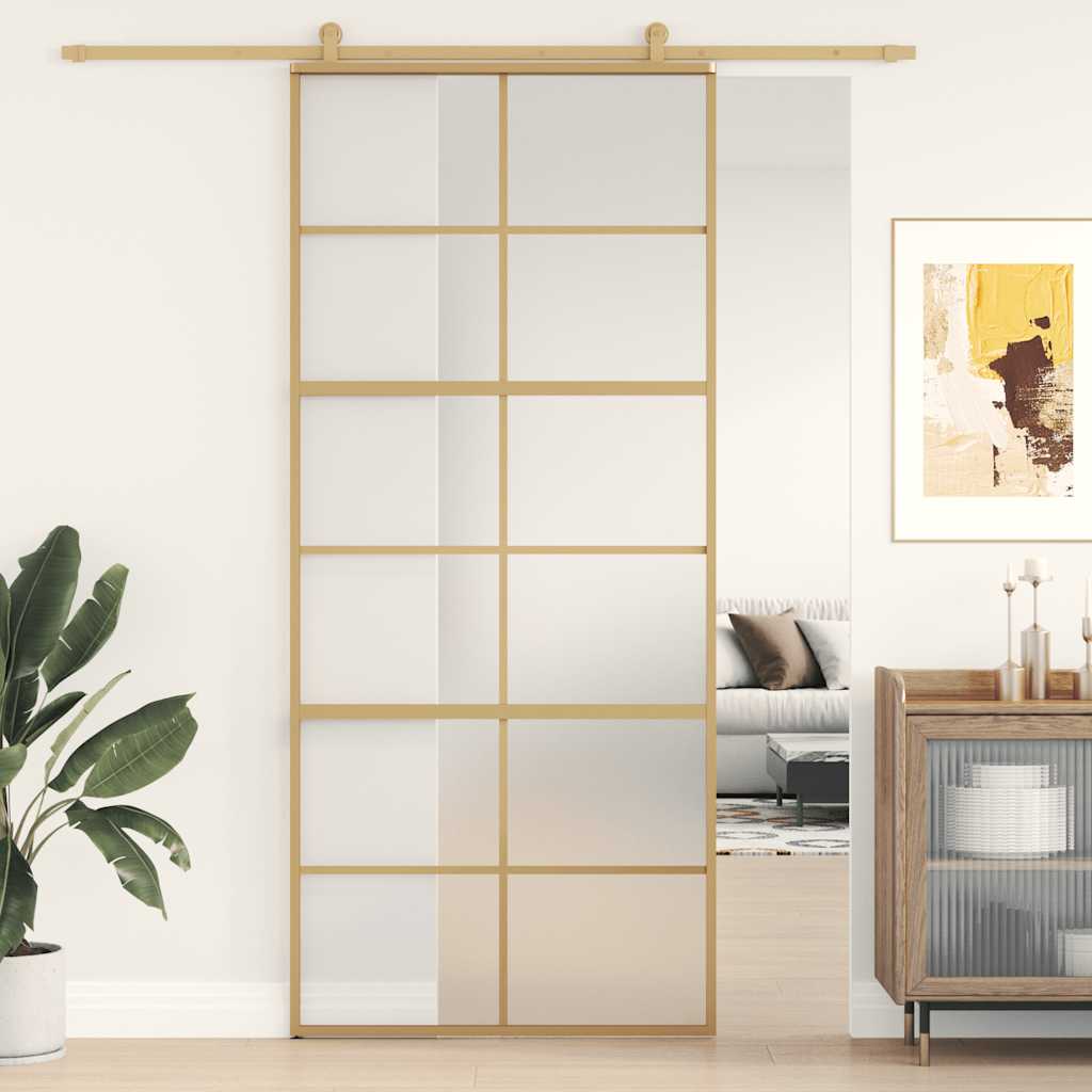 Schuifdeur 90x205 cm mat ESG-glas en aluminium goudkleurig is nu te koop bij PeponiXL, paradijselijk wonen!
