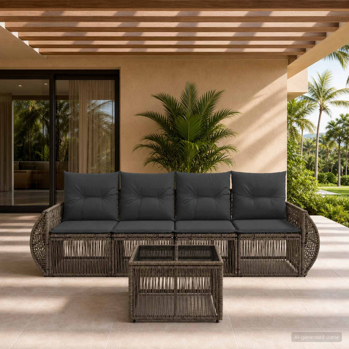 Tuinbankenset 5 pcs Grijs en Donkergrijs poly rattan is nu te koop bij PeponiXL, paradijselijk wonen!