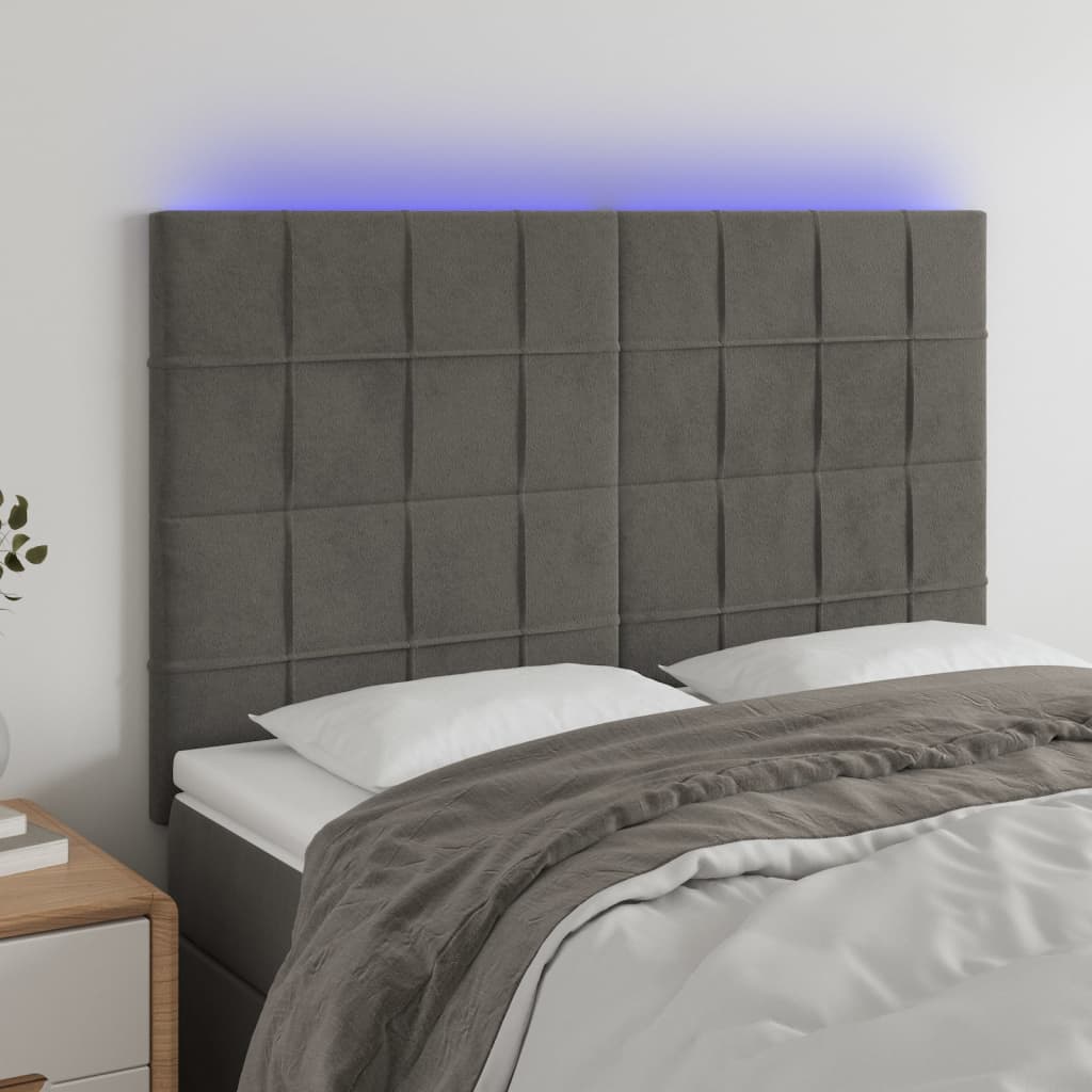 Hoofdbord LED 144x5x118/128 cm fluweel donkergrijs is nu te koop bij PeponiXL, paradijselijk wonen!