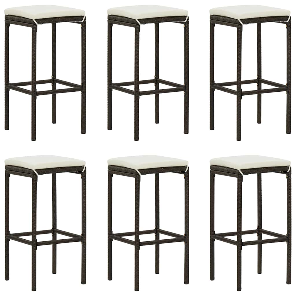 Barkrukken met kussens 6 st poly rattan bruin is nu te koop bij PeponiXL, paradijselijk wonen!