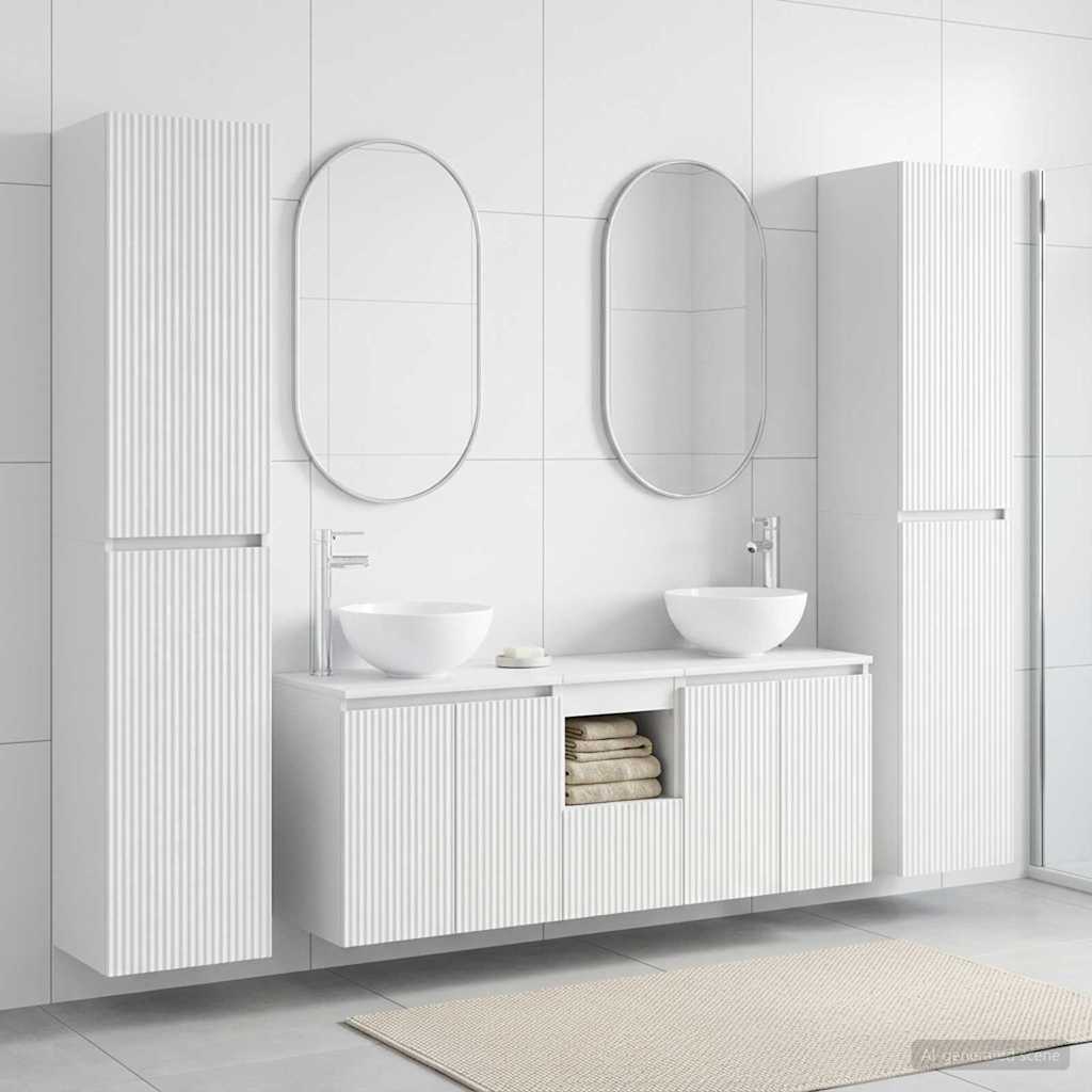 Badkamermeubelset 5 st Wit 33 x 34,5 x 160 cm Bewerkt hout is nu te koop bij PeponiXL, paradijselijk wonen!