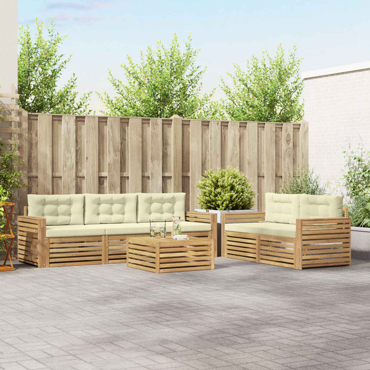 Buiten bankenset 6 pcs Wit en crèmekleurig is nu te koop bij PeponiXL, paradijselijk wonen!