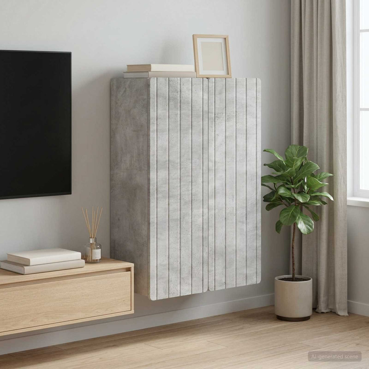 Wandkast Betongrijs 66 x 34,5 x 92 cm Bewerkt hout is nu te koop bij PeponiXL, paradijselijk wonen!