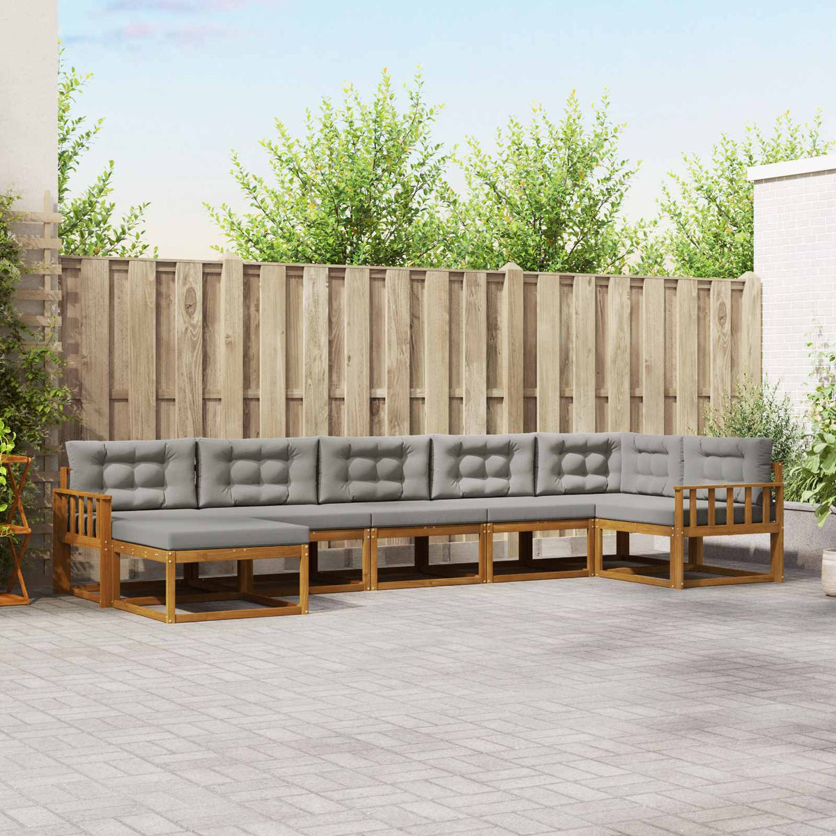 Buiten bankenset met kussen 7 pcs Natuurlijk en Lichtgrijs is nu te koop bij PeponiXL, paradijselijk wonen!