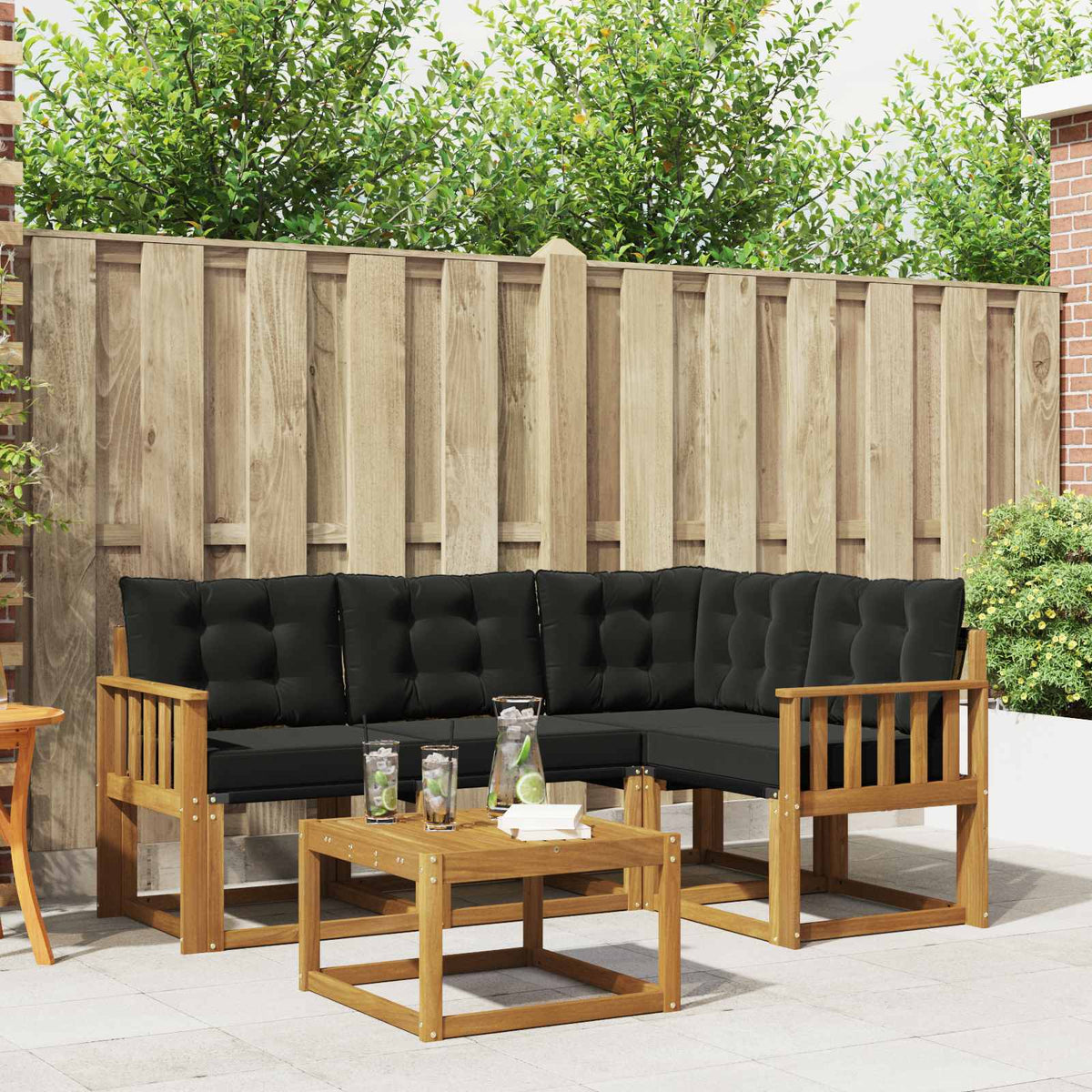 Buiten bankenset met kussen 5 pcs Natuurlijk en Zwart is nu te koop bij PeponiXL, paradijselijk wonen!