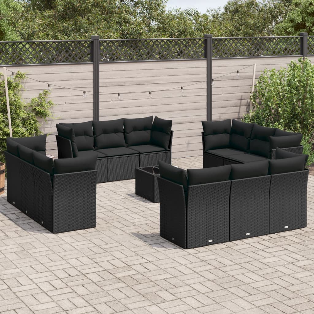 13-delige Loungeset met kussens poly rattan zwart is nu te koop bij PeponiXL, paradijselijk wonen!