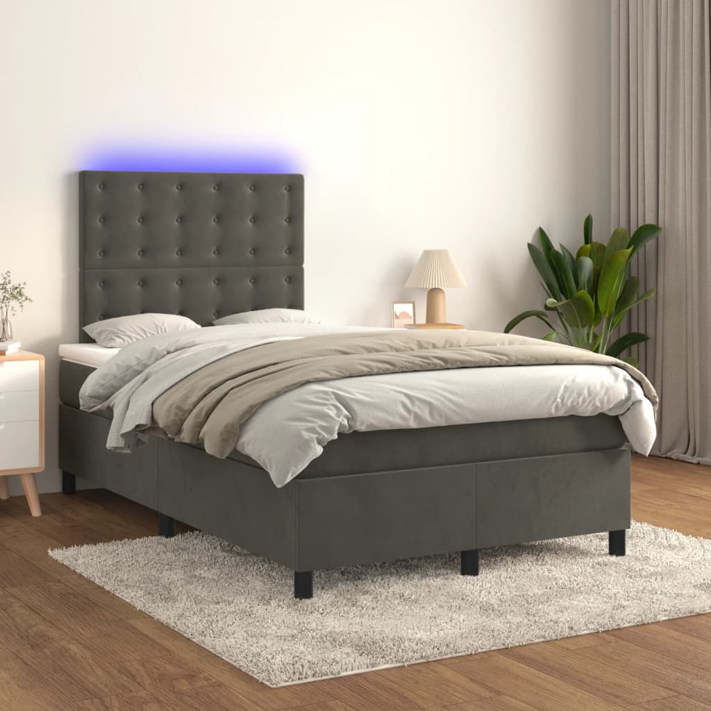 Boxspring met matras en LED fluweel donkergrijs 120x200 cm is nu te koop bij PeponiXL, paradijselijk wonen!