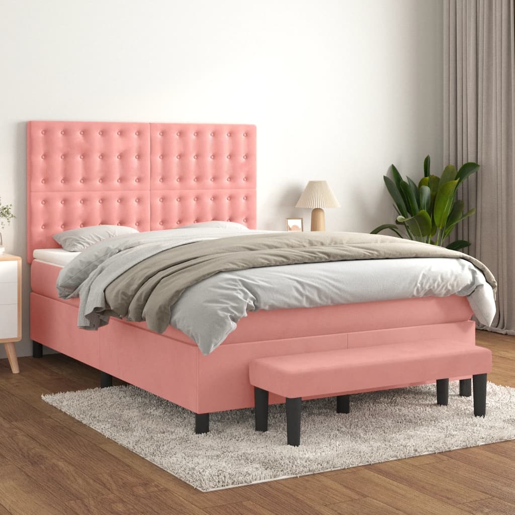 Boxspring met matras fluweel roze 140x200 cm is nu te koop bij PeponiXL, paradijselijk wonen!