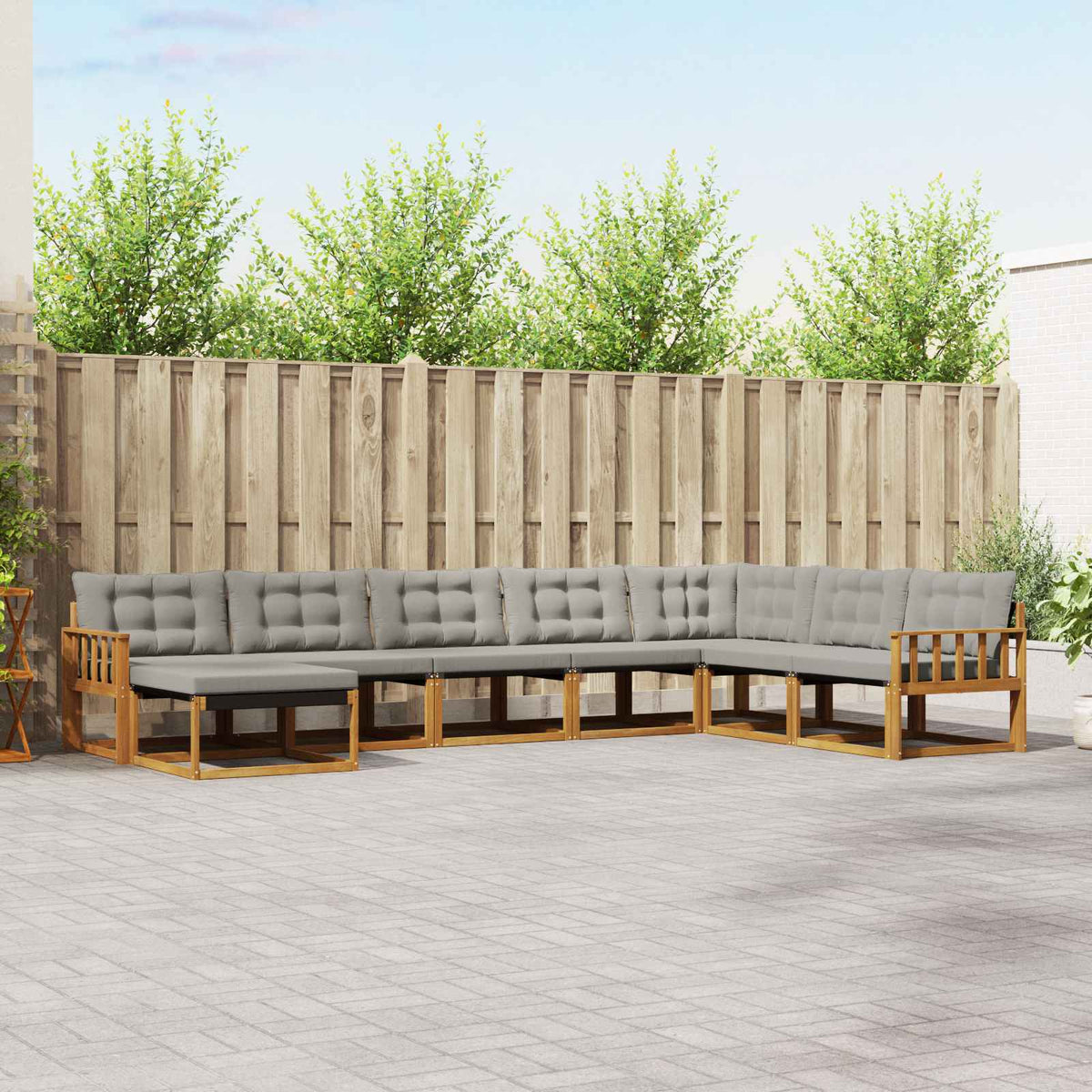 Buiten bankenset met kussen 8 pcs Natuurlijk en Lichtgrijs is nu te koop bij PeponiXL, paradijselijk wonen!