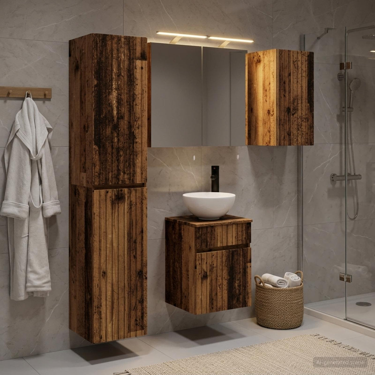 Badkamerkastenset 5 st Oud hout Bewerkt hout is nu te koop bij PeponiXL, paradijselijk wonen!