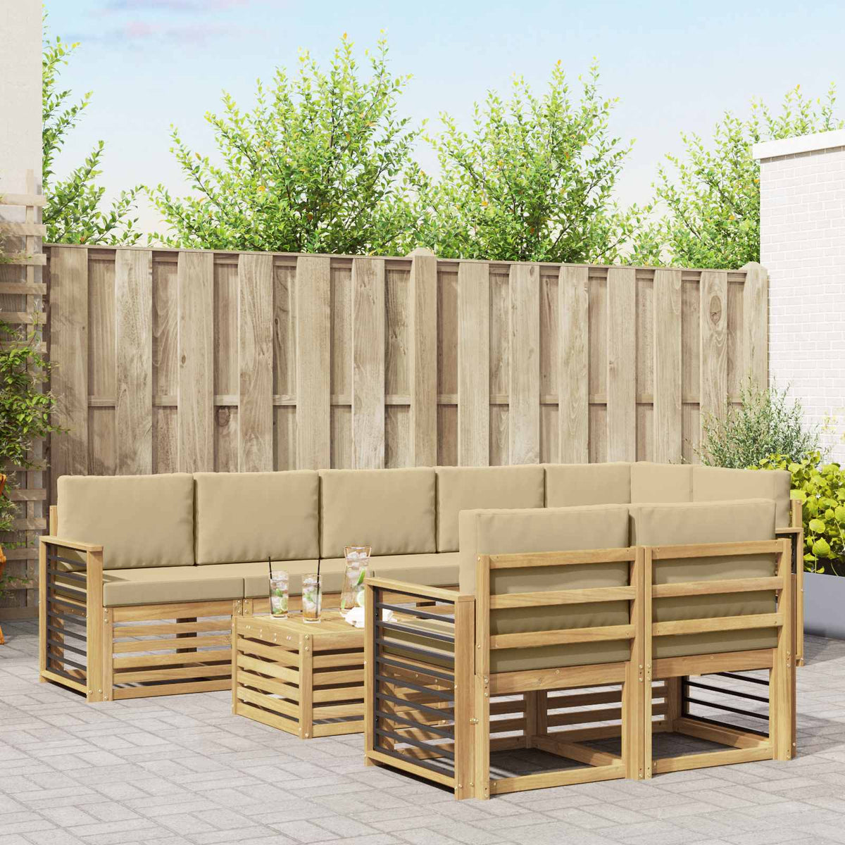 Buiten bankenset 9 pcs Wit en Beige 59 x 59 x 37 cm Polyester is nu te koop bij PeponiXL, paradijselijk wonen!