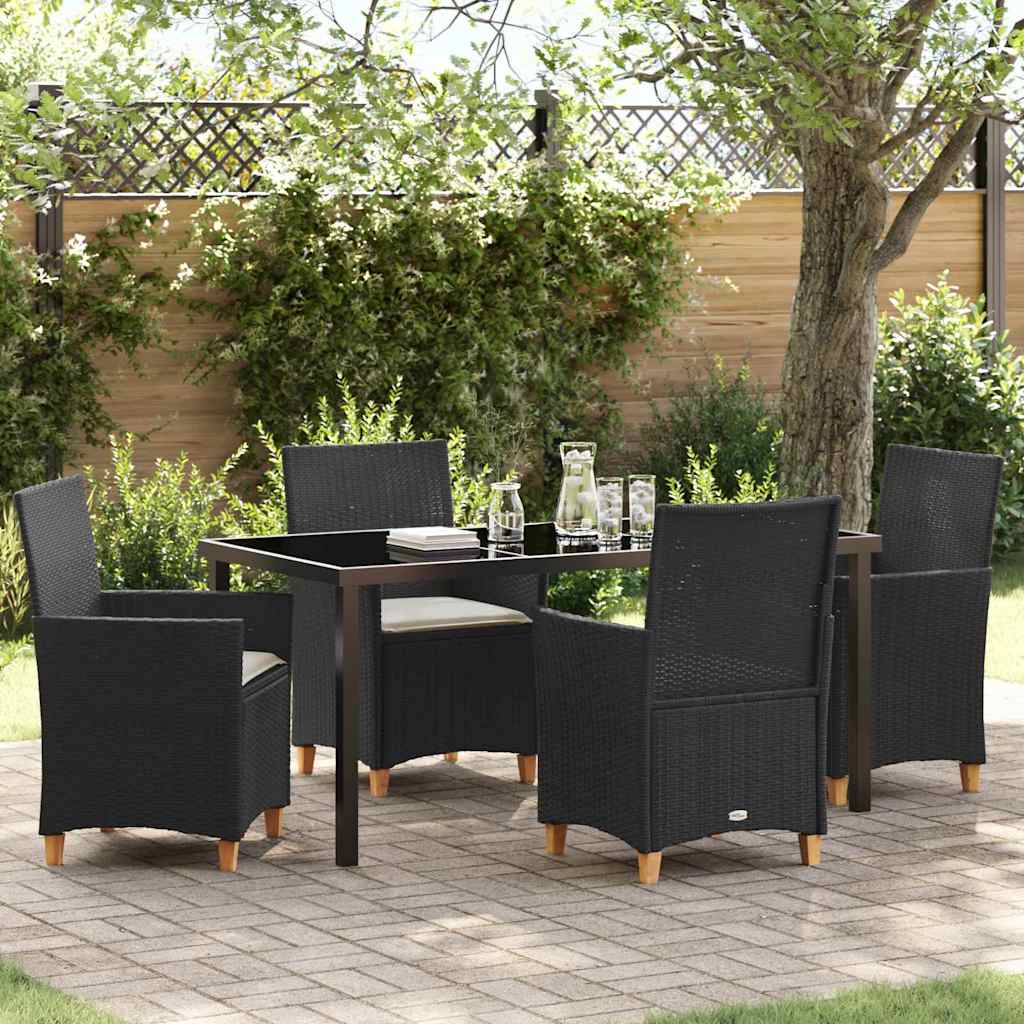 Tuin eettafelset 5 pcs Zwart poly rattan is nu te koop bij PeponiXL, paradijselijk wonen!
