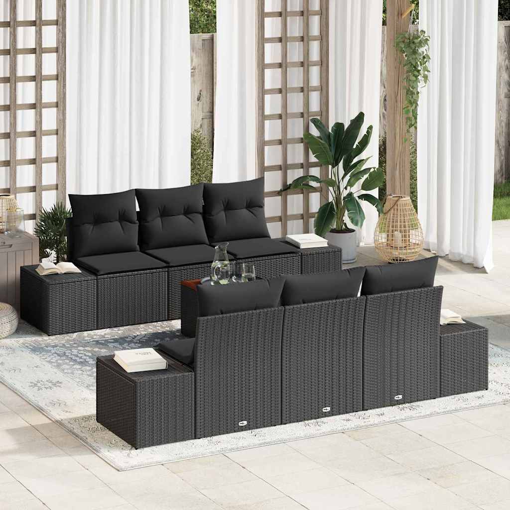 Tuinbankenset met kussen 7 pcs Zwart poly rattan is nu te koop bij PeponiXL, paradijselijk wonen!