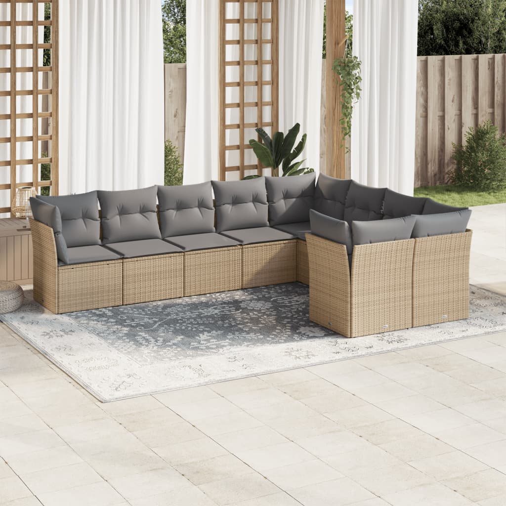 9-delige Loungeset met kussens poly rattan beige is nu te koop bij PeponiXL, paradijselijk wonen!