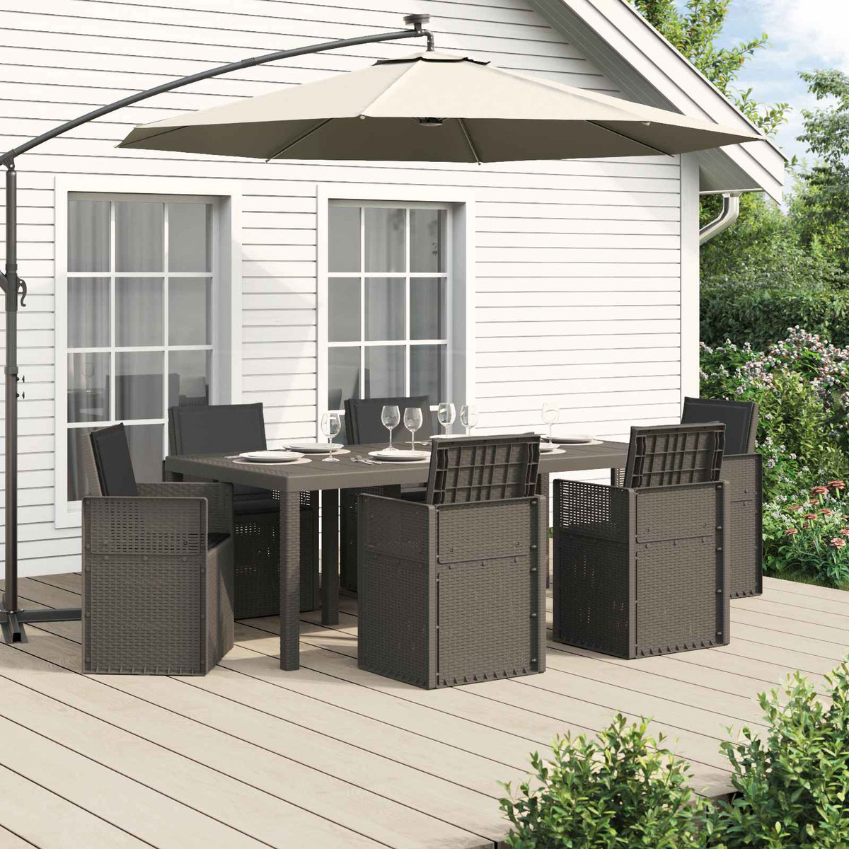 Tuin eettafelset 7 pcs Lichtgrijs en antracietkleurig PP is nu te koop bij PeponiXL, paradijselijk wonen!