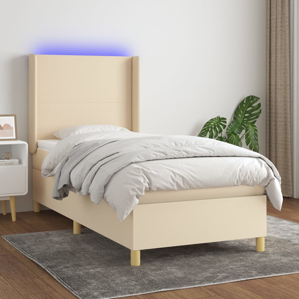 Boxspring met matras en LED stof crèmekleurig 100x200 cm is nu te koop bij PeponiXL, paradijselijk wonen!