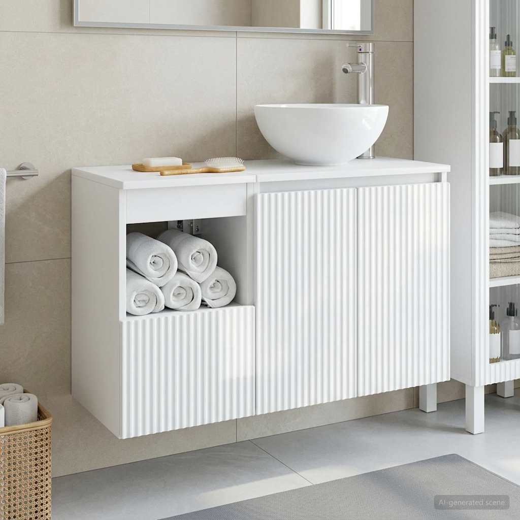 Badkamermeubelset 2 st Hoogglans Wit Bewerkt hout is nu te koop bij PeponiXL, paradijselijk wonen!