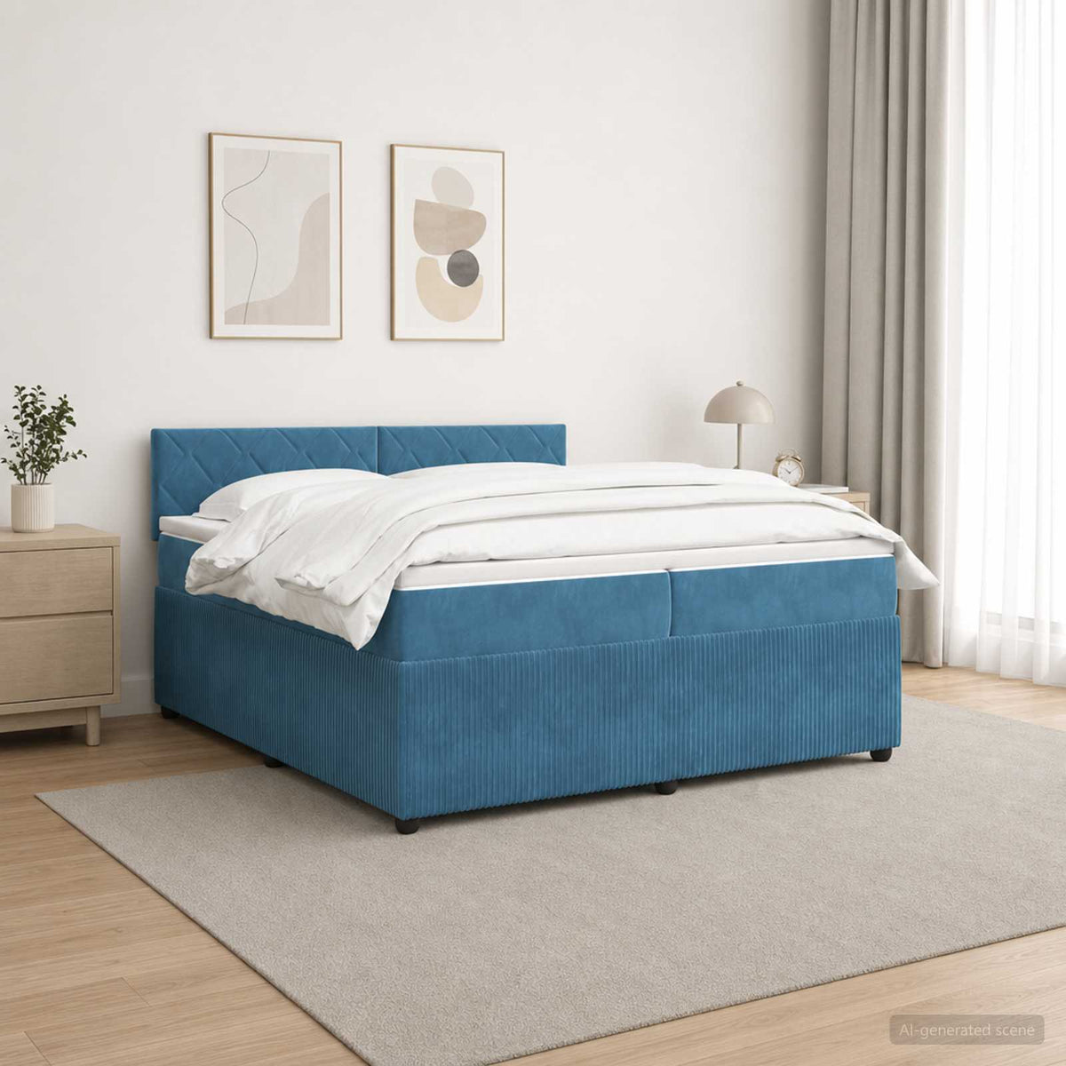 Boxspringbed met matras Blauw 200 x 200 cm Fluweel is nu te koop bij PeponiXL, paradijselijk wonen!
