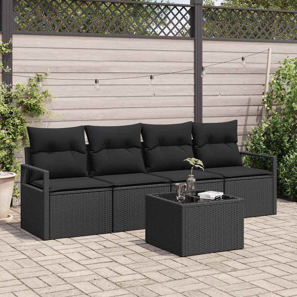 Bankstel 5 pcs Zwart poly rattan is nu te koop bij PeponiXL, paradijselijk wonen!