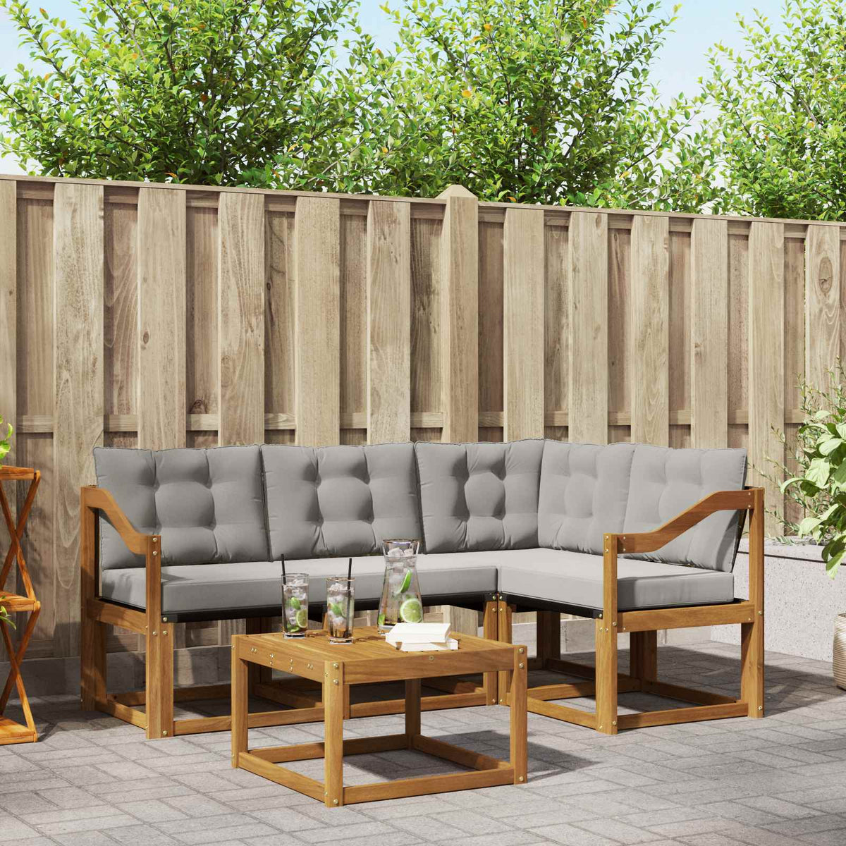 Buiten bankenset met kussen 5 pcs Natuurlijk en Lichtgrijs is nu te koop bij PeponiXL, paradijselijk wonen!