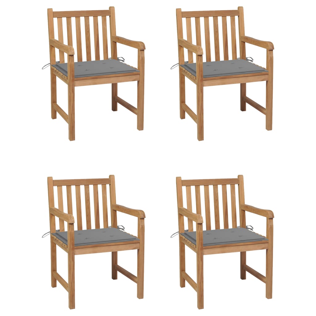 Tuinstoelen 4 st met grijze kussens massief teakhout is nu te koop bij PeponiXL, paradijselijk wonen!