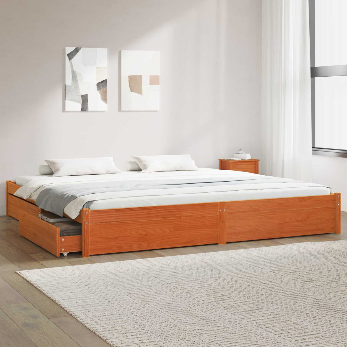Bedframe met lade Wasbruin 200 x 200 cm Massief Vurenhout is nu te koop bij PeponiXL, paradijselijk wonen!