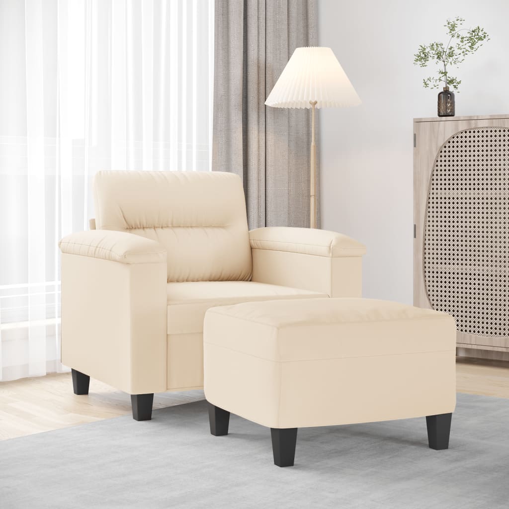 Fauteuil met voetenbank 60 cm microvezelstof beige is nu te koop bij PeponiXL, paradijselijk wonen!