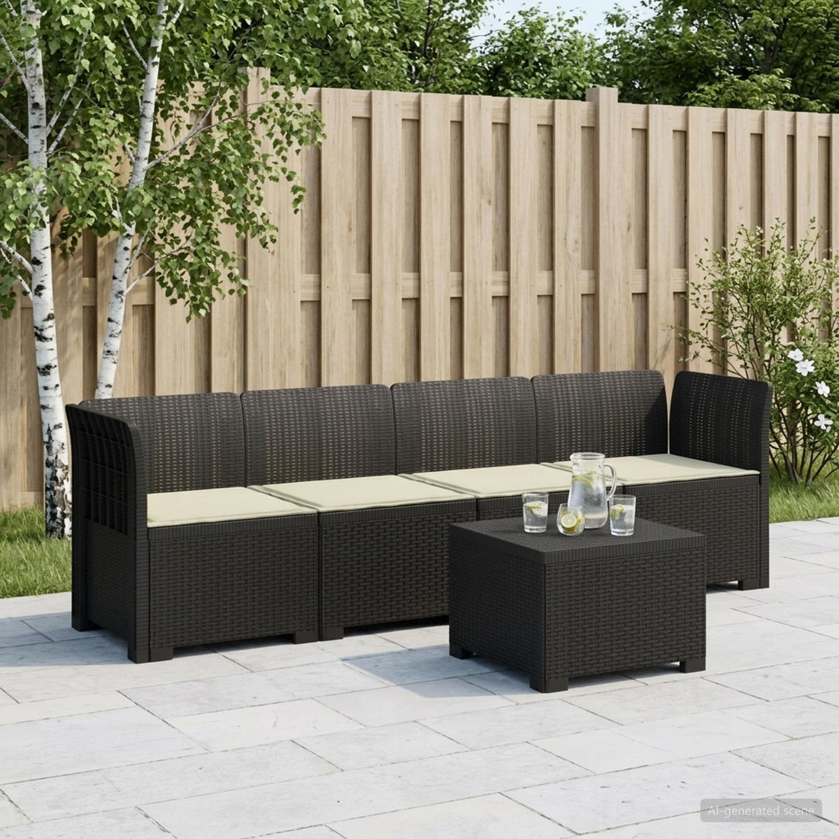 4-Persoons Tuin Sofa met Kussens Rieten Look PP Antraciet is nu te koop bij PeponiXL, paradijselijk wonen!