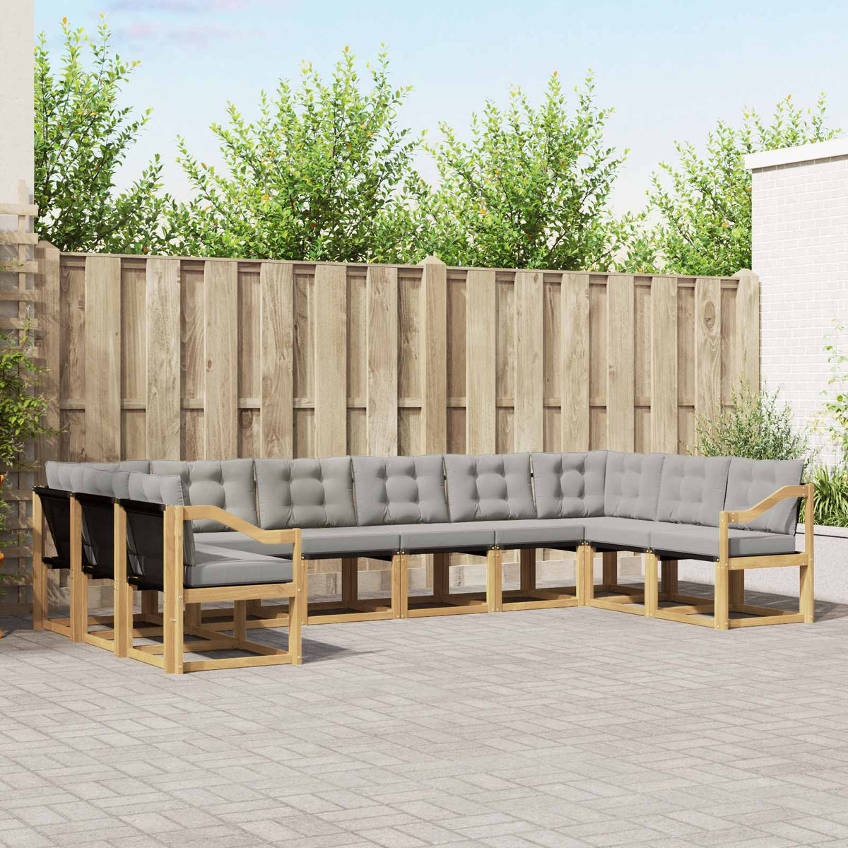 Buiten bankenset met kussen 10 pcs Wit en Lichtgrijs is nu te koop bij PeponiXL, paradijselijk wonen!