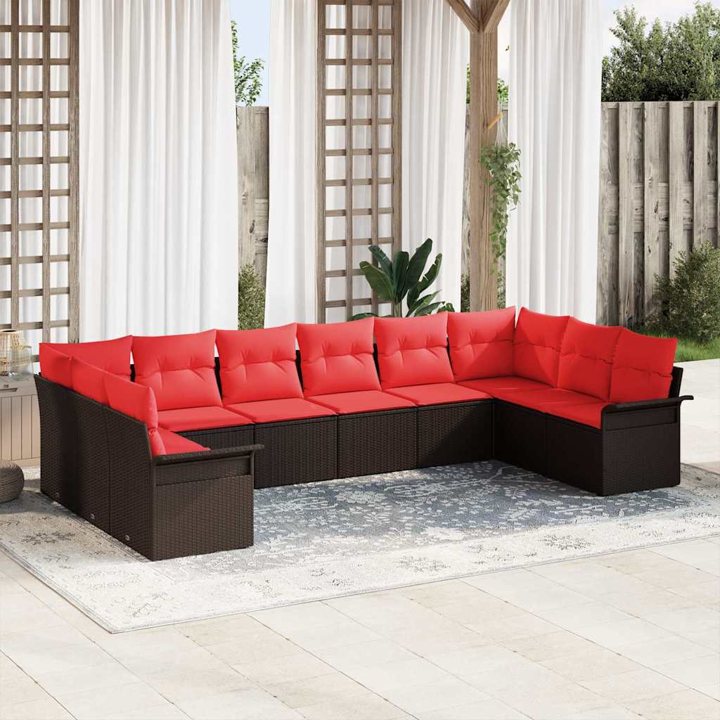 Tuin Sofa Set met kussen 10 pcs Bruin poly rattan is nu te koop bij PeponiXL, paradijselijk wonen!