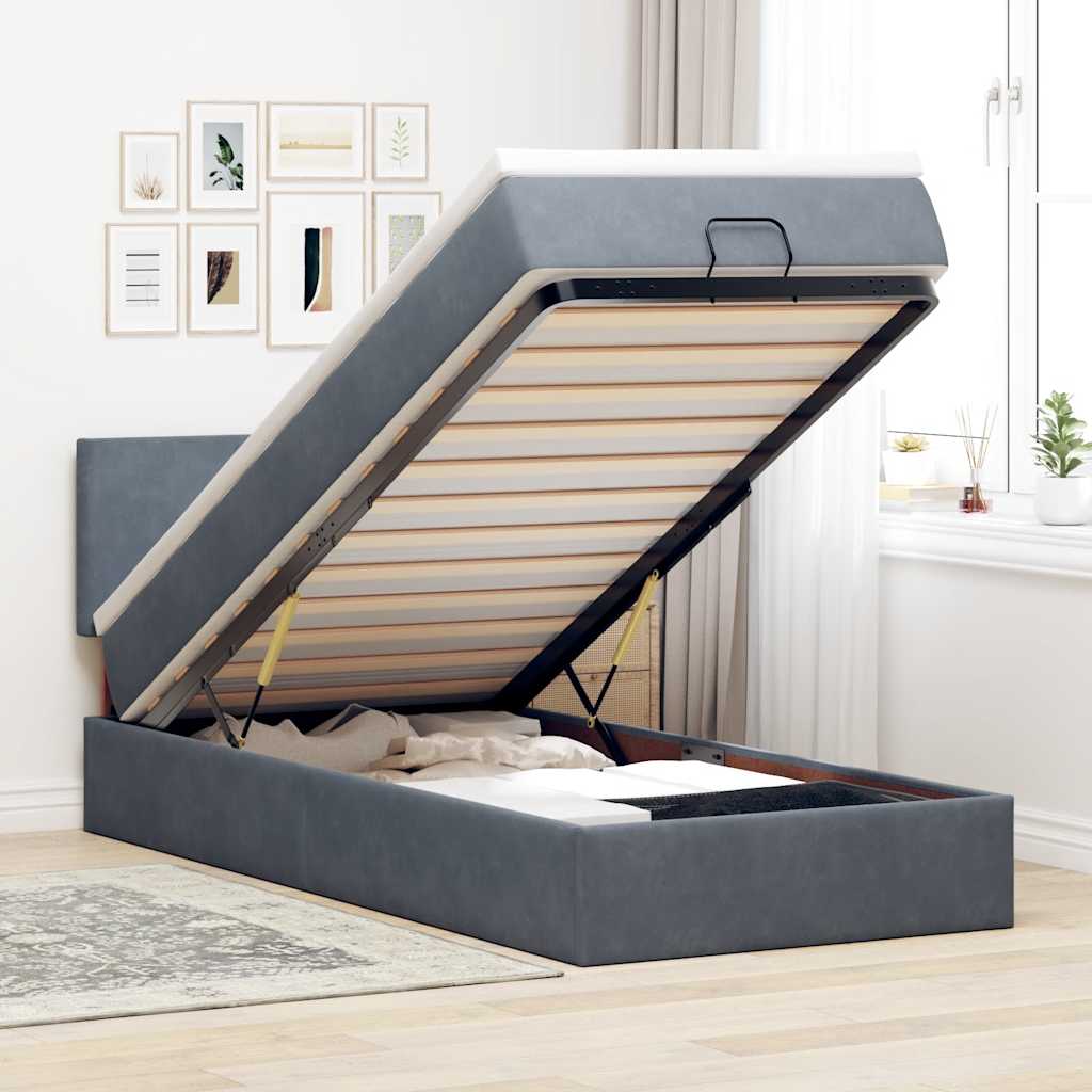 Ottoman bed met matras 80x200cm fluweel donkergrijs is nu te koop bij PeponiXL, paradijselijk wonen!