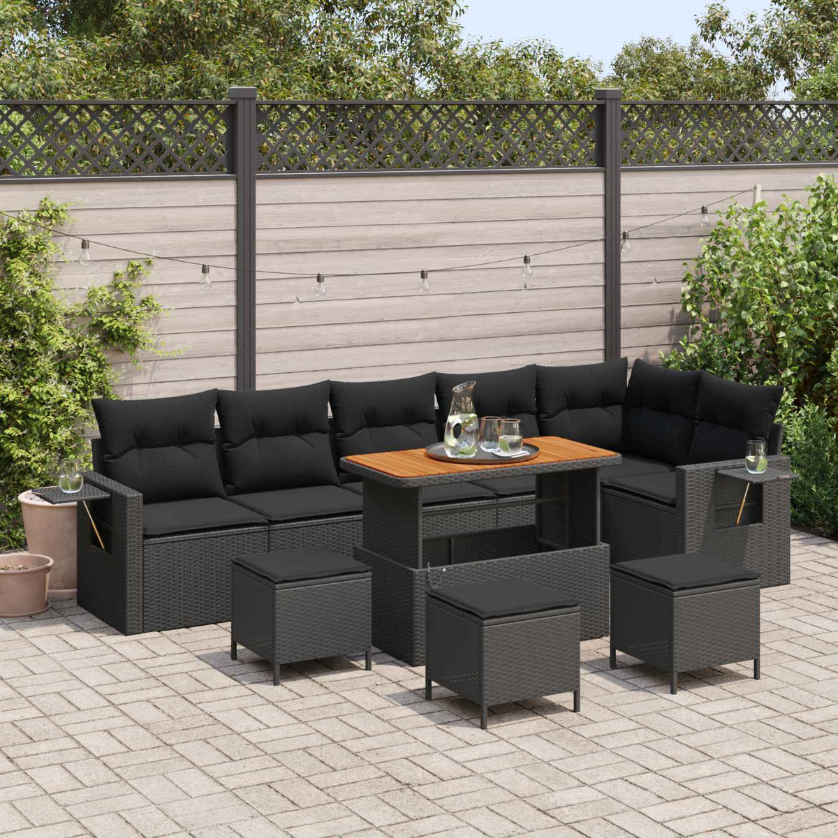 Tuinbankenset met kussen 12 pcs Zwart poly rattan is nu te koop bij PeponiXL, paradijselijk wonen!