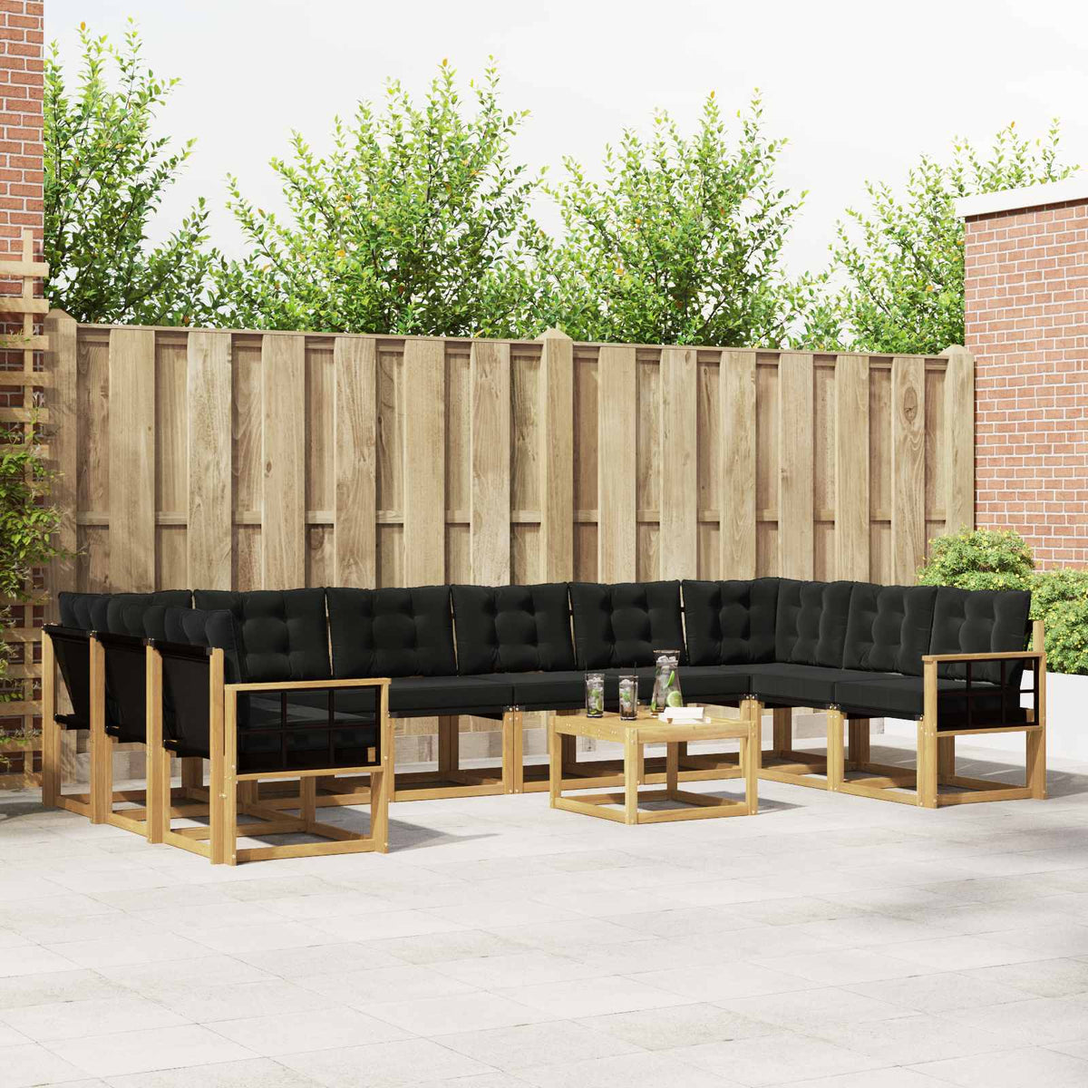 Buiten bankenset met kussen 11 pcs Wit en zwart is nu te koop bij PeponiXL, paradijselijk wonen!